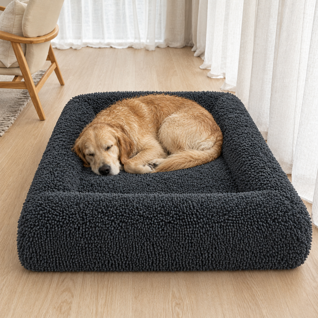 Natte golden retriever droogt op terwijl hij slaapt op de Towel Hoes Charcoal